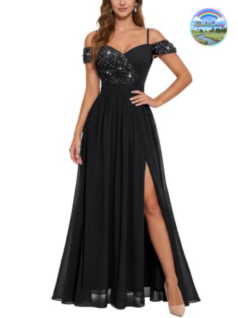 Off Shoulder Lace Formal Wedding Maxi Dress Sequined Evening Gown